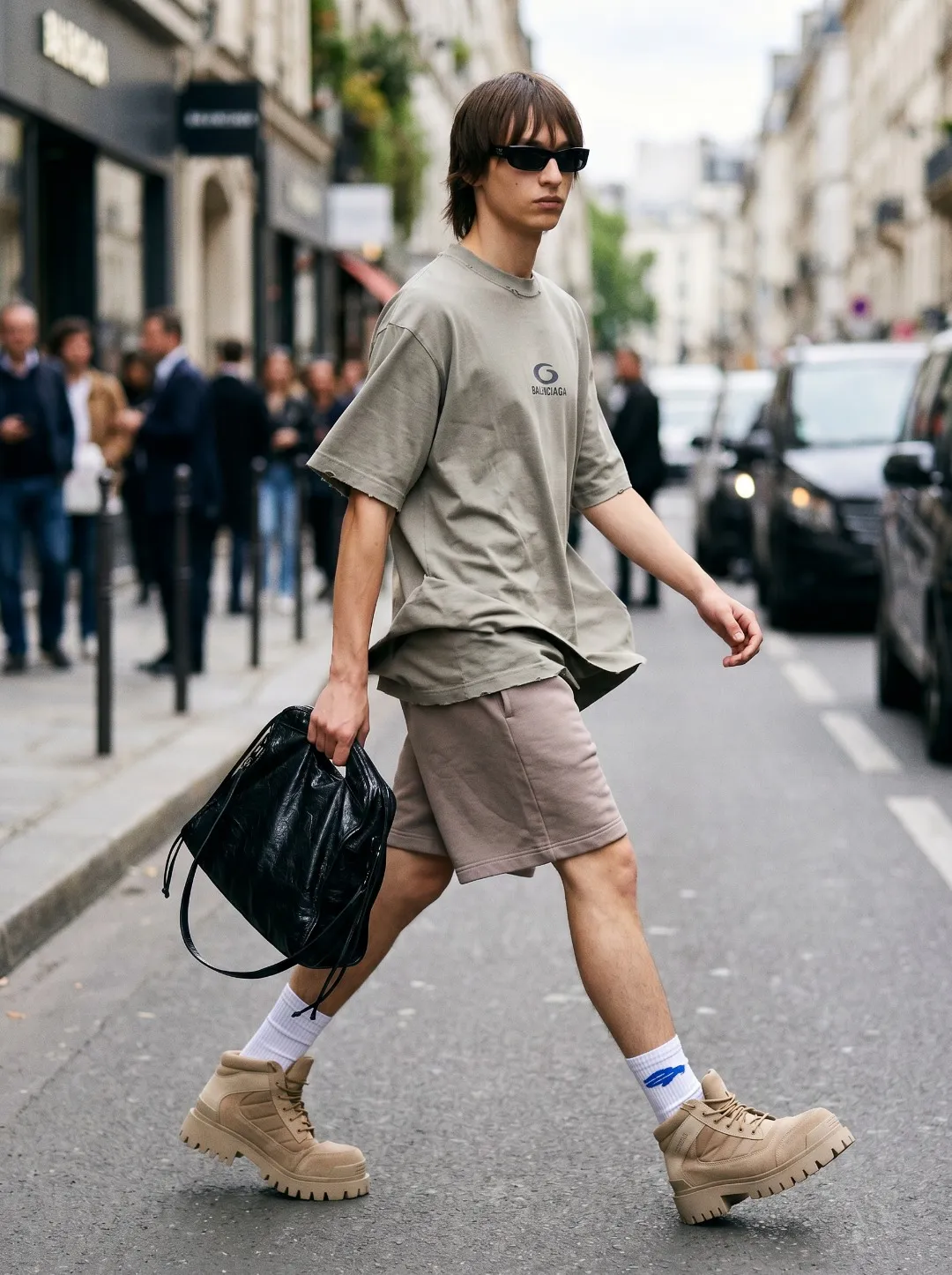 P100✨🔥 [balenciaga] 2026FW short-sleeved T-shirt Premium 26s double yarn 300g fabric embroidery process wash water spray Ma Jiu distressed color: wash water black wash water white wash water Khaki Size: S M L XL 2XL